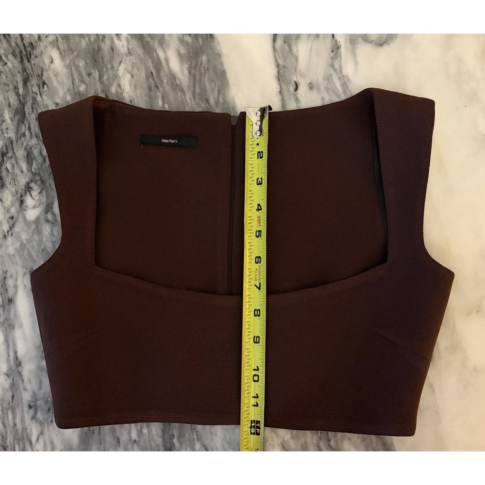 Alex Perry Rae Cropped Crepe Top Brown Size 8 - Picture 9 of 12
